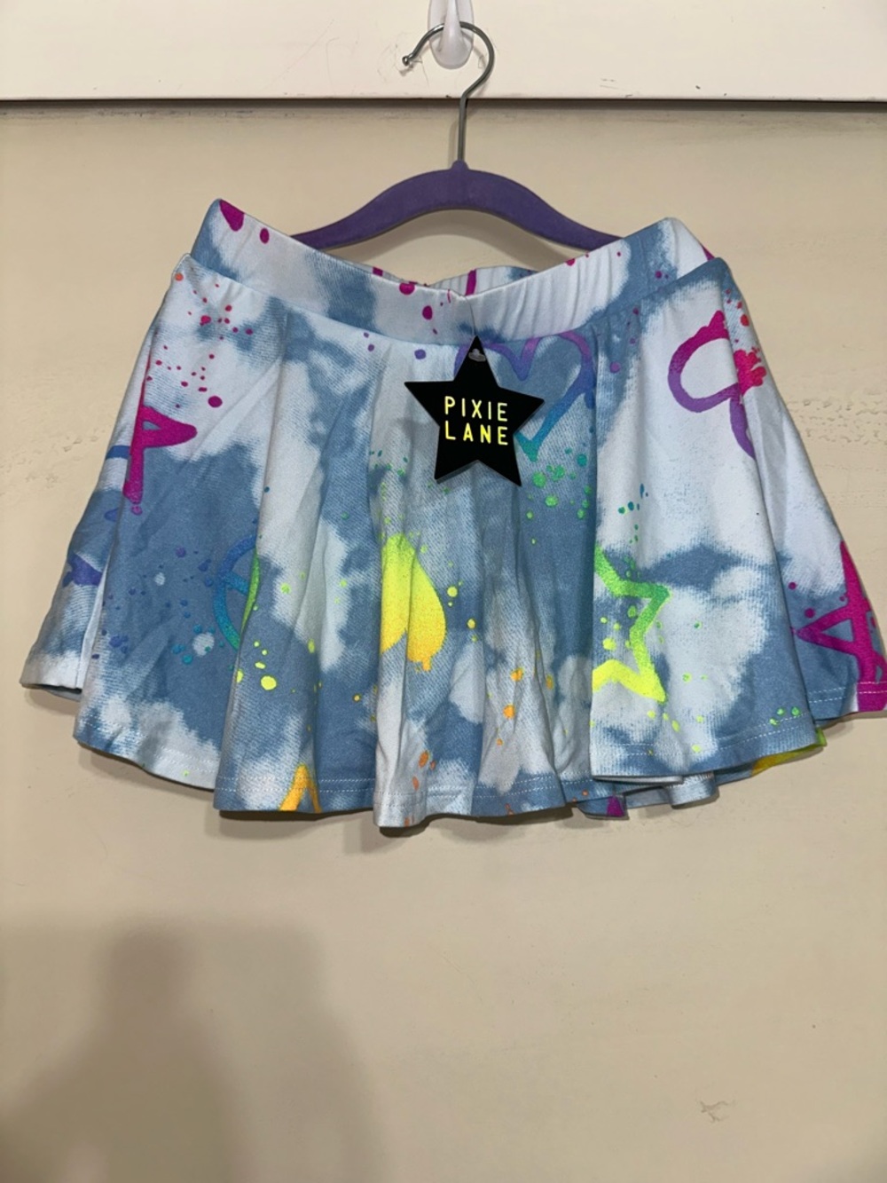 Pixie Lane NWT size 8 Blue Tie-Dye Kids Skort with Neon Accents